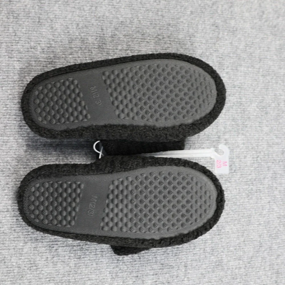 Cat & Jack Slippers Kids Size 2/3 Black Fuzzy Slide‎ Hook & Loop Indoor Shoes